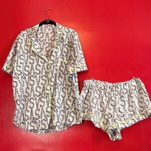 Victoria's Secret Patterned Top with Grey & Yellow Leopard Highlights